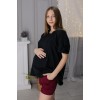 Комплект для вагітних бордові шорти з кишенями і чорна футболка оверсайз 